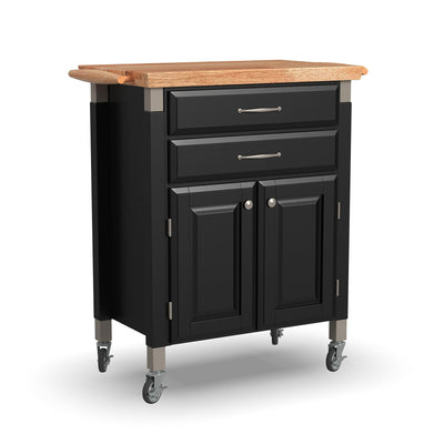 Home Styles Black Dolly Madison Prep and Serve Kitchen Cart with Natural Top, Locking Casters, Two Drawers, Two Storage Cabinets