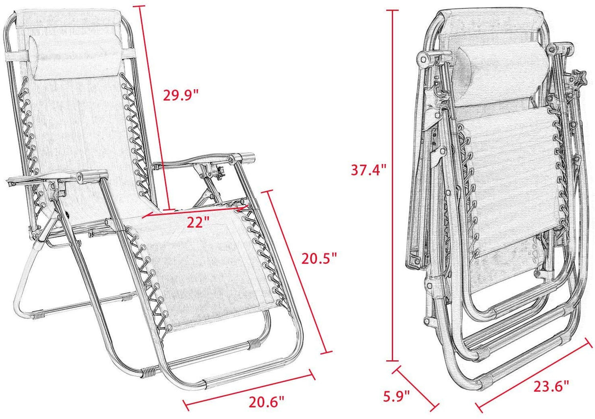 Homall Zero Gravity Chair Patio Folding Lawn Outdoor Lounge Gravity Camp Reclining Lounge Chair with Cup Holder Pillows for Poolside Backyard and Beach Set of 2 (Blue) Homall