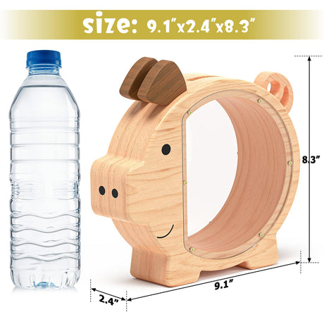 Summidate Custom Wooden Piggy Bank for Kids Boys Girls, Large Unbreakable Bills Coin Money Saving Box, Personalized Children Birthday Gift, Nursery summidate