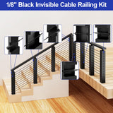 BLIKA 60 Pack 1/8" Black Stainless Steel Invisible Receiver and Swage Stud End for Cable Railing, Deck Stair Threaded End Fitting for Wood & Metal Post, Black Cable Railing Hardware BLIKA