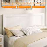 KOMFOTT Queen Size Wood Platform Bed Frame with Headboard, Wooden Mid Century Platform Bed with Slat Support & Under Bed Storage, Mattress Foundation Bed Base, No Box Spring Needed, White KOMFOTT