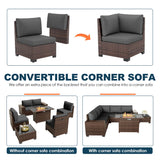 VONZOY Patio Furniture Set with Fire Pit Table, 7 Piece Outdoor Sectional Conversation Sets Wicker Rattan Sectional Sofa with Coffee Table for Patio Garden Backyard, 4'' Thickened Cushion Dark Grey VONZOY