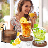 6 Pcs Best Wooden Coasters with Holder Coffee Table Coasters for Drink Acacia Wood Coaster Set Modern Cup Coasters Home Dining Table Decor Cute Beer Bar Coasters Decorative Rustic Outdoor Coasters Renawe