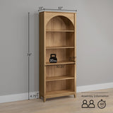Prepac Ark 78" Tall 5-Tier Arched Bookcase in Natural Oak Veneer, Modern Storage Accent Bookshelf with 3 Adjustable Shelves for Home, Office, Living Room, Bedroom 78”H x 32”W x 13”D Prepac