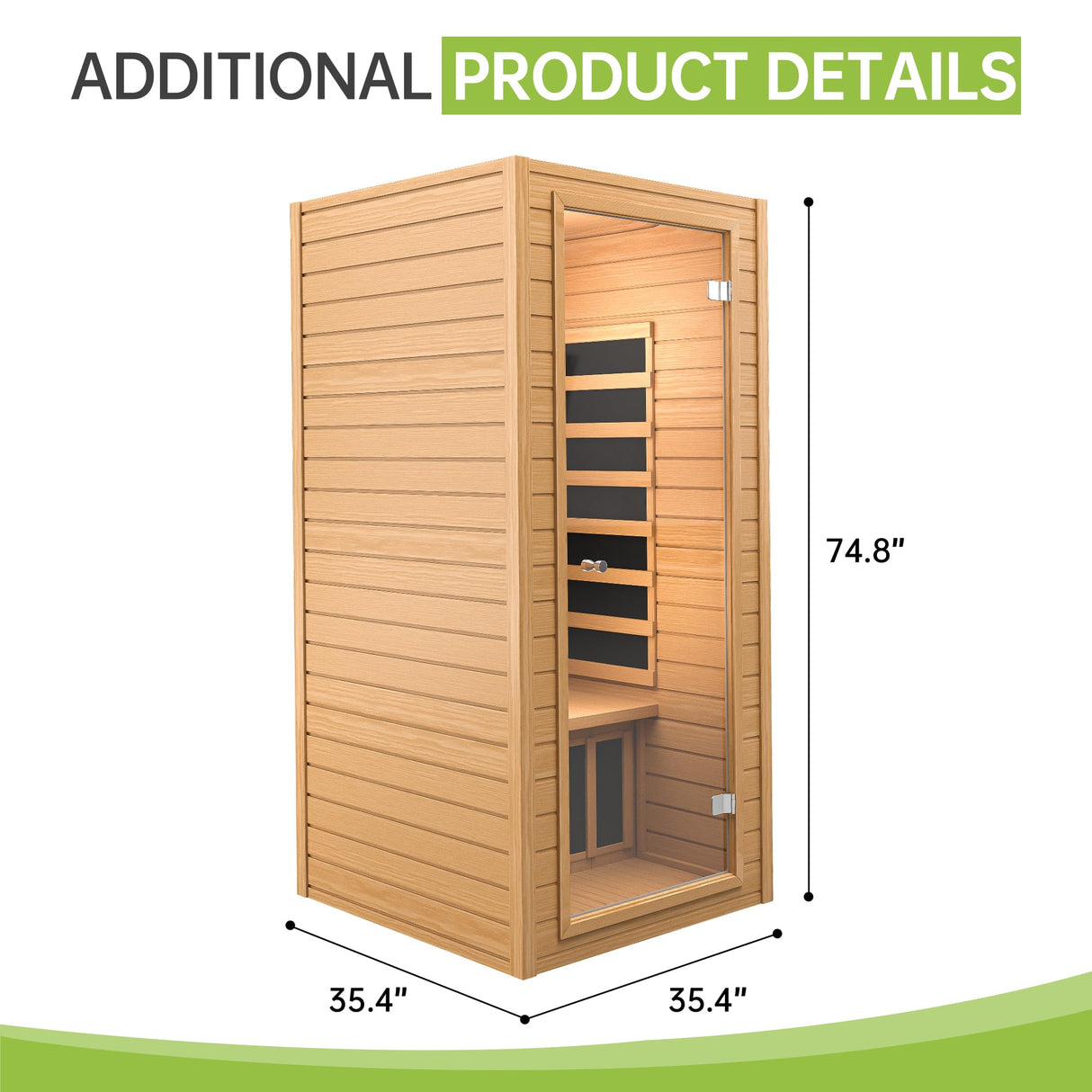 Real Relax Near Zero EMF Canadian Hemlock Wood 9 Chromo Therapy Lights, Oxygen Lonizer, Bluetooth Speakers for Home Spa Days Sauna Room, 1 Person Real Relax