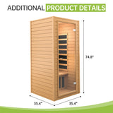 Real Relax Near Zero EMF Canadian Hemlock Wood 9 Chromo Therapy Lights, Oxygen Lonizer, Bluetooth Speakers for Home Spa Days Sauna Room, 1 Person Real Relax