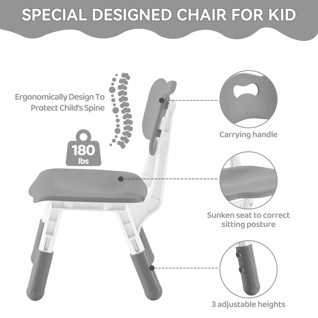 GITAWUSA Kids Study Table and Chairs Set, Height Adjustable Toddler Table and Chair Set for Kids Ages 3-8, 31.5" L x 23.6" W Graffiti Desktop Plastic Children Art Table with 2 Seats, Grey GITAWUSA