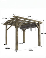 KYBOLT 10 X 10 Ft Wood Pergola with Retractable Sunshade Canopy, Solid Structure, Outdoor Pergola for Deck, Garden, Backyard - Charcoal Gray KYBOLT