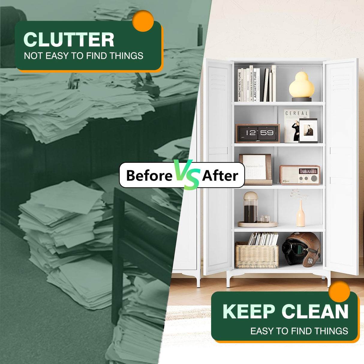 Letaya White Storage Cabinet with Feets-Metal Home Kitchen Pantry Cabinets with Doors and Adjustable Shelves,Organization Locker for Cupboard/Bedroom/Dining/Living/Bathroom/Office/Garage Room (White) Letaya