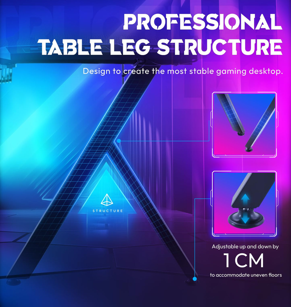 Dowinx Gaming Desk with LED Lights, RGB Gaming Computer Table with Carbon Fibre Surface, LED Home Office Desk with Remote Control, Pc Workstation, 47 Inch, Black Dowinx