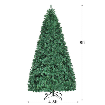 Goplus 8ft Pre-lit Artificial Christmas Tree, Hinged Premium Spruce Xmas Full Tree with 1438 PVC Tips, 430 LED Lights, Folding Metal Stand, for Home Office Party Decoration