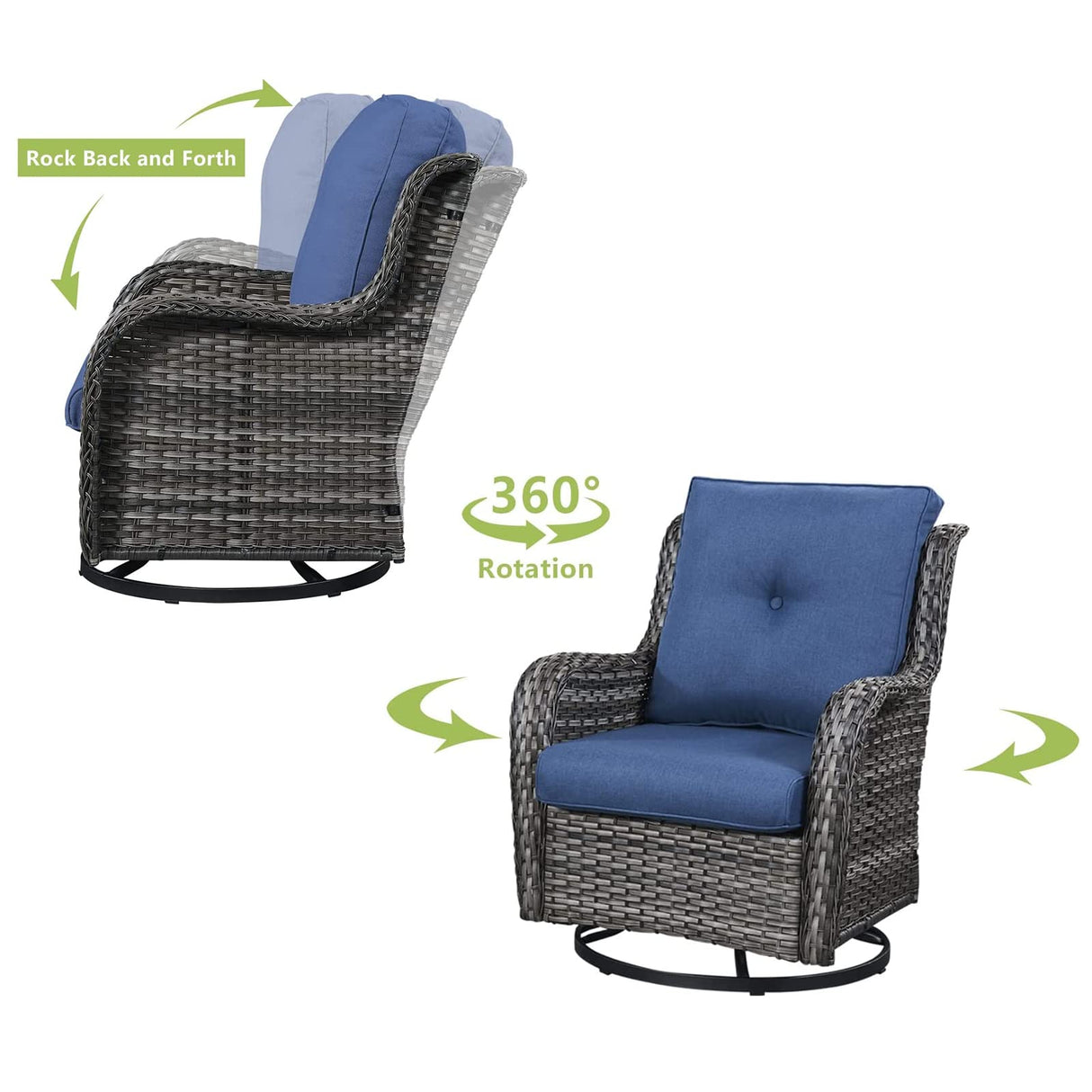 HUMMUH Patio Furniture 5 Pieces Outdoor Furniture Set Wicker Outdoor Sectional Couch with Patio Swivel Rocking Chairs,Ottomans for Patio HUMMUH