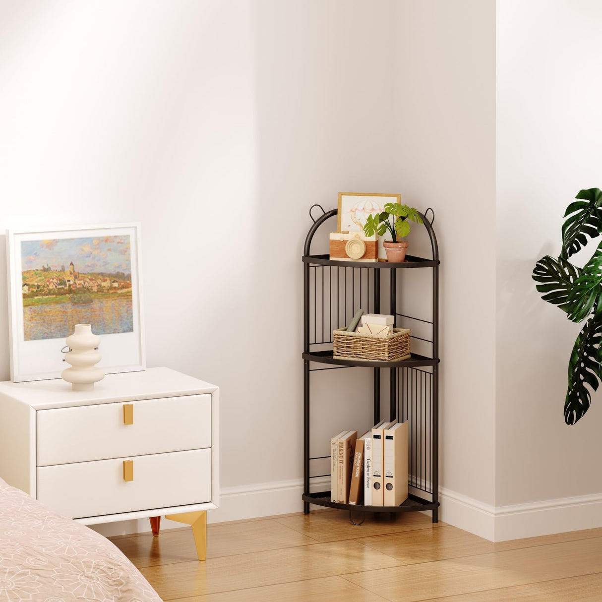 Corner Bathroom Shelf Metal Short Corner Stand Shelf Black Small Bathroom Storage Corner Shelf Unit for Toilet Shower Room 3 Tier CICUFY