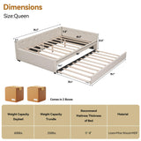 KT Rolster Queen Size Daybed with Storage and USB, Modern Cloud Bed Frame with Twin Size Trundle, Linen Upholstered Platform Bed, Queen Corner Daybed for Bedroom, No Box Spring Required, Beige KT Rolster