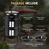 BIG HORN OUTDOORS 16 inch Charcoal Smoker, Vertical BBQ Grill, Heavy Duty 4 In 1 Fire Pit with Built-in Thermometer & Adjustable Vent System for Backyard Patio Camping BIG HORN OUTDOORS