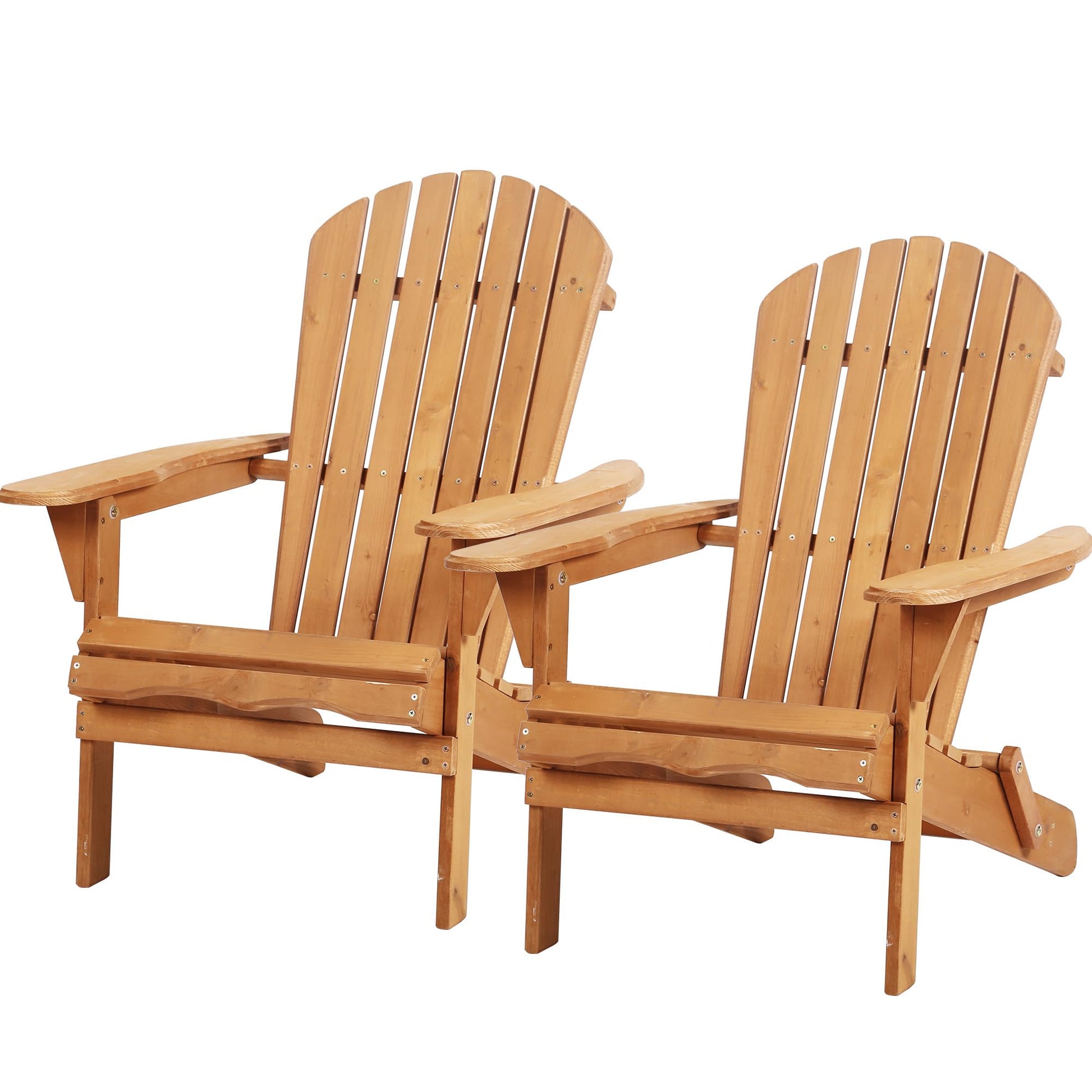 Set of 2 Adirondack Chairs Folding Outdoor Lawn Chairs Weather Resistant Patio Fire Pit Chairs with Wooden Construction for Garden Lawn Beach Outdoor Balcony, Natural - WoodArtSupply