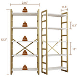 Shintenchi 5 Tiers Bookshelf, Classically Tall Bookcase Shelf,Industrial Book Rack,Modern Book Holder in Bedroom/Living Room/Home/Office, Storage Rack Shelves for Books/Movies,Gold Shintenchi