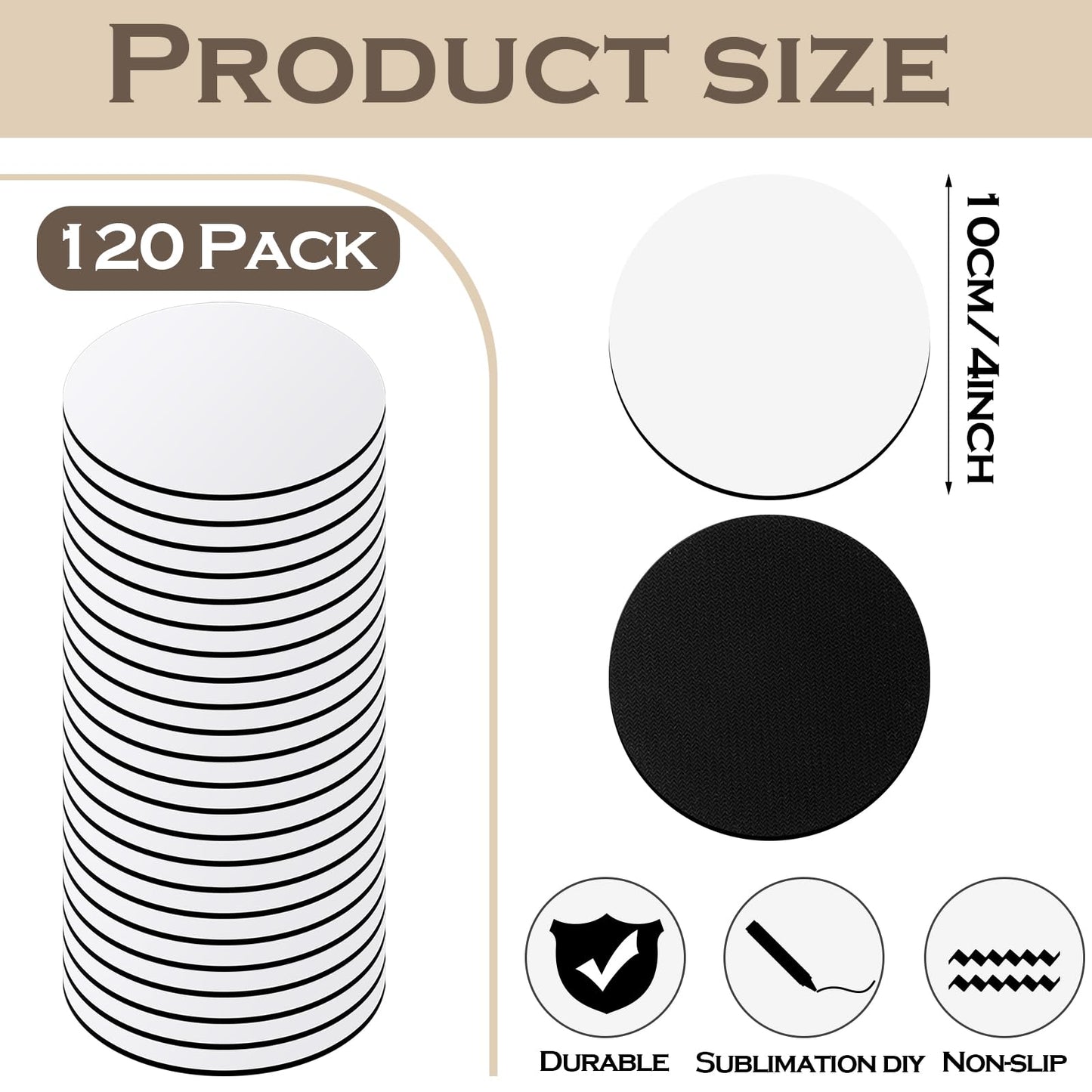 Ziliny 120 Pcs Sublimation Blank Cup Coasters Bulk 4 Inch Round Sublimation Car White Blank Cup Mat Rubber Heat Press Transfer Cup Coaster Blank Mat Pad for Christmas DIY Crafts Birthday Gift