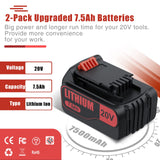 7.5Ah Replacement for Black and Decker 20V Lithium Battery Compatible for Black Decker 20V Battery LBXR20 LBX20 LB20 LB2X4020-OPE LBXR20B-2 LST300 LST220 2Packs Bonacell