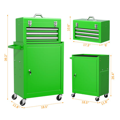 INTERGREAT 3 Drawers Tool Chest, Assembled Tool Cabinet with Wheels, Detachable Organized Tool Cabinet, Lockable Tool Chest for Workshop, Warehouse, Mechanics Garage (Green) - WoodArtSupply