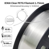 IEMAI Clear PETG Filament 1.75mm, Crystal Transparent 3D Printer Filament Up to 600mm/s Fast Printing, 1kg/2.2 lbs Spool, Designed for Home Decor & Creative Projects IEMAI