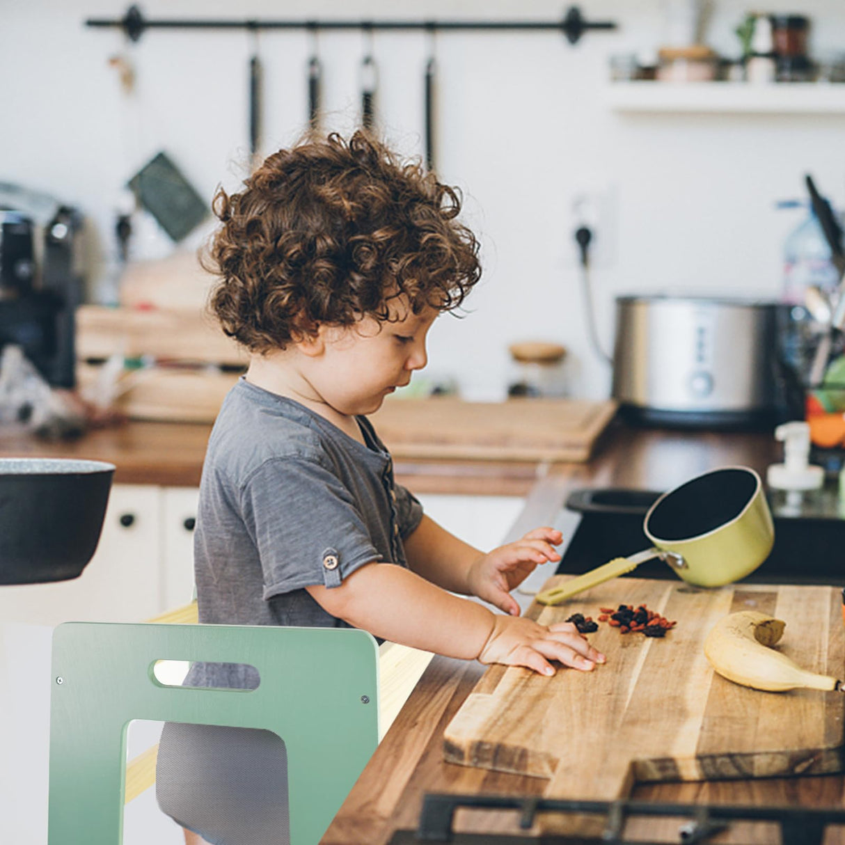 WOOD CITY Kitchen Step Stool - Safe Montessori Standing Tower for Kids with Safety Rail, Height Adjustable Toddler Ideal Helper for Learning New Skills, Anti-Slip Protection for Bathroom - Green… WOOD CITY