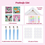 MXJSUA 4 Pack Framed Cute Animals Paint by Numbers for Kids Ages 6-12, Koala Fox Llama Cow Paint by Number Kits for Children Beginner, Acrylic Oil Painting for Home Wall Decor (8x8inch) MXJSUA