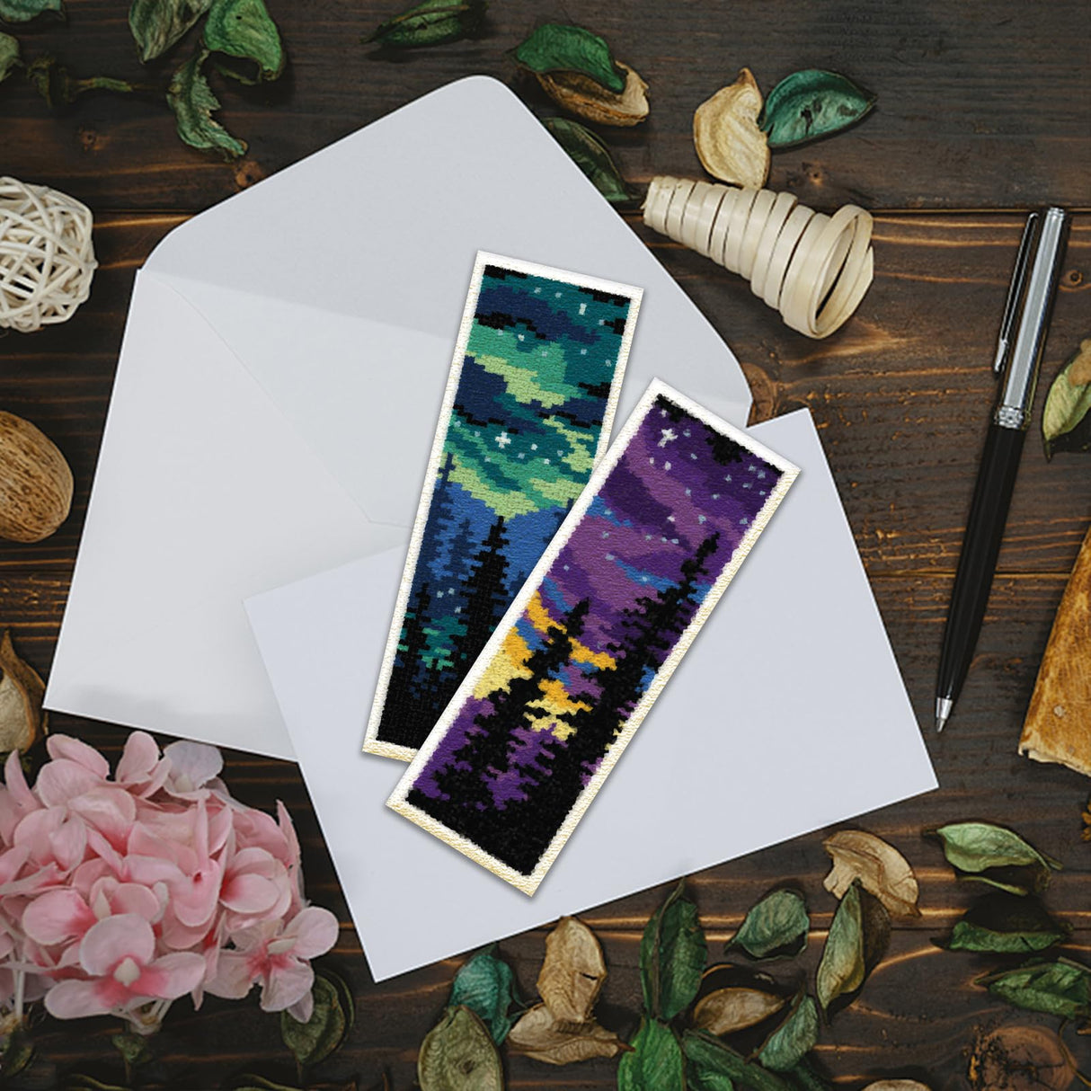 ACRNIGHEET 6PCS Cross Stitch Bookmark Kit for Adult Beginners Landscape Cross Stitch Kits DIY Crossstitch Kits Adult Stamped Bookmark Embroidery Bookmarks Kit with Instructions 8''x2.4'' 11CT ACRNIGHEET