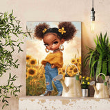 Tucocoo Cool Black Girl Paint by Numbers for Adults Beautiful Sunflowers Field DIY Paint by Number Acrylic Paint Canvas Little Girl Afro Painting Kits Art Home Wall Decor 16x20 Inch (Without Frame) Tucocoo