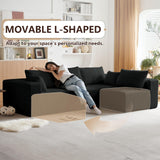 104" L-Shaped Corduroy Cloud Modular Sofa, Modern 4-Seater Sectional Couch with 6 Pillows, Deep Seat Upholstered Convertible Sofa Bed for Living Room, No Assembly Required (Black) atosela