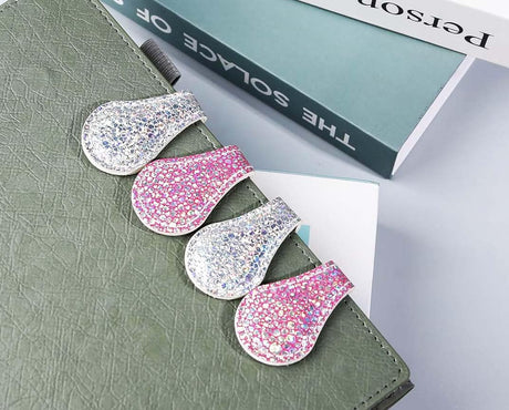 3 PCS Sparkling Leather Magnetic Bookmark, Bling Bookmark for Girls Vintage Book Mark Double-Sided Magnetic Page Markers Leather Page Clip Buckles Reading Supplies for Teacher Students Book Lovers VIZEMO