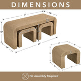 DM Furniture 3-Piece Nesting Woven Rope Coffee Table Set, 47" Modern Farmhouse Waterfall Wood Center Table with 2 Stools Underneath, Boho Coastal Living Room Accent Side End Table, Brown DM Furniture