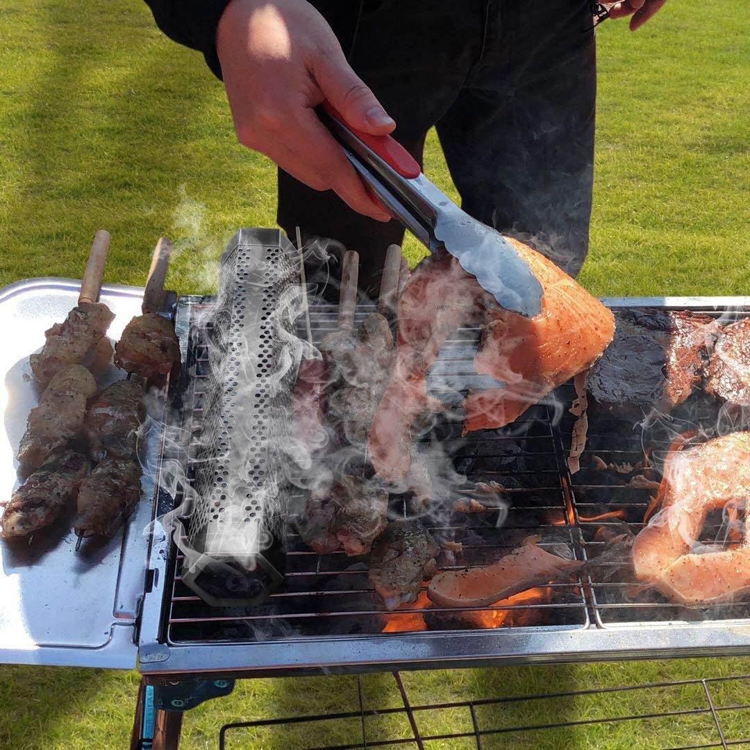 12" Pellet Smoker Tube for pellet Grill 2 Pack Cold Smoker Generator for BBQ Stainless Steel Wood Pellet Tube Smoker Fit Electric Gas Charcoal Grill, Provides Food tong and Brush and Hook JIIGAAT