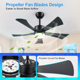 42 inch Ceiling Fans with Lights, Modern Black Ceiling Fan with Remote Control App, DC Motor Quiet, 3CCT Dimmable Memory, Led Sloped Flat Ceiling Fan with Light for Bedroom Indoor&Outdoor Patio BayDay