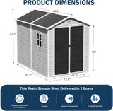 CDCASA 8x6 FT Resin Storage Shed, Waterproof Large Outdoor Shed with Floor & Lockable Door & Window & Vents, Plastic Tool Shed for Backyard, Patio, Poolside, Lawn, Dove Grey CDCASA