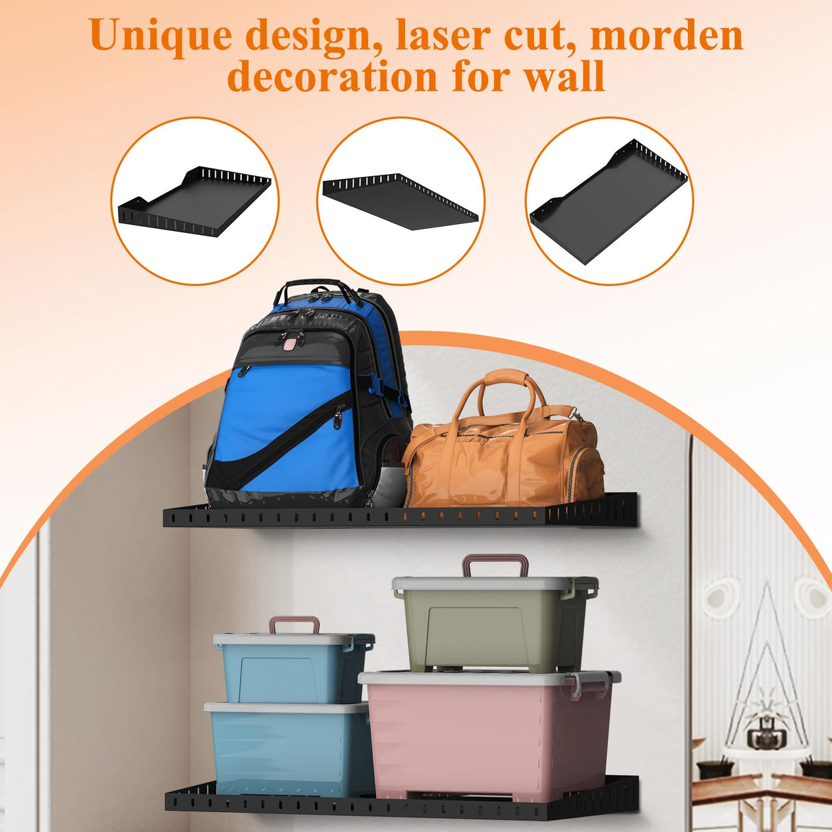 PEKGRIL 2 Pack Garage Wall Shelf, 1X2 Ft Heavy Duty Garage Shelving, Wall Mounted Storage Shelves for Laundry Room, Closet, Holds Up to 150 Lbs PEKGRIL