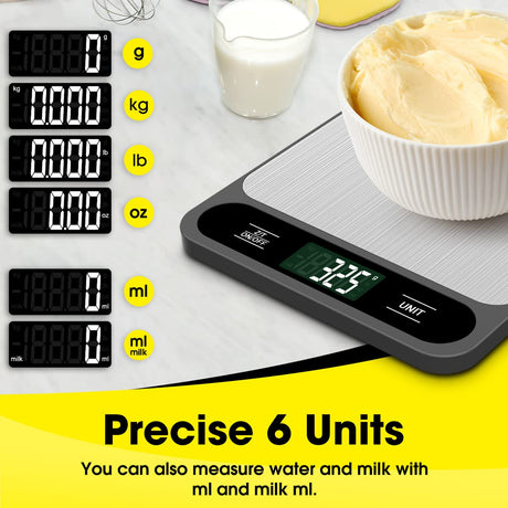 Mik-Nana Food Scale, 10kg/22lb Digital Kitchen Scale Weight Grams and Ounces for Baking Cooking Coffee Package Postage, 6 Units with Tare Function, LCD Display, Easy Clean Stainless Steel Mik-Nana