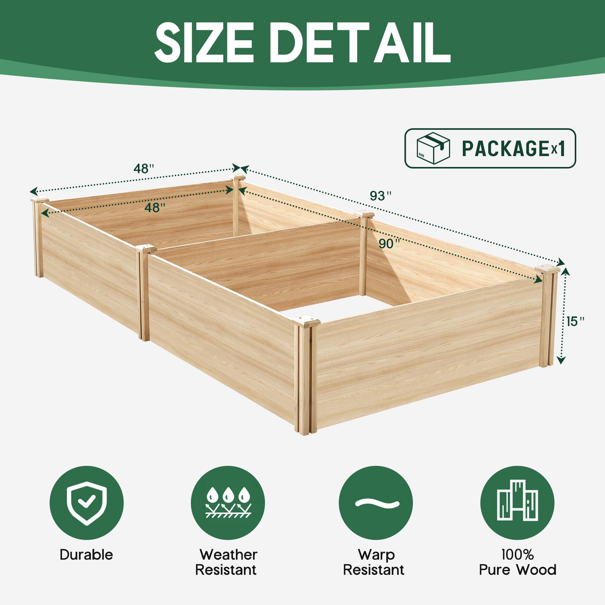 SPECRAFT 15 Inch Depth 8x4 FT Deep Wooden Raised Garden with Open Base, Extra Large Planter Box for Deep-Rooted Plants, Ideal for Outdoors, Patio, Backyard SPECRAFT