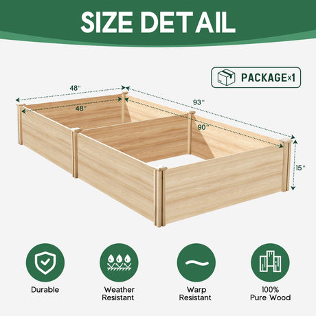 SPECRAFT 15 Inch Depth 8x4 FT Deep Wooden Raised Garden with Open Base, Extra Large Planter Box for Deep-Rooted Plants, Ideal for Outdoors, Patio, Backyard SPECRAFT