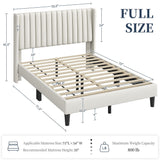 Yaheetech Full Bed Frame Upholstered Platform Bed with Fabric Headboard, Wing Edge Design/Non-Slip and Noise-Free/Wooden Slats Support/No Box Spring Needed/Easy Assembly, Beige Full Bed Yaheetech