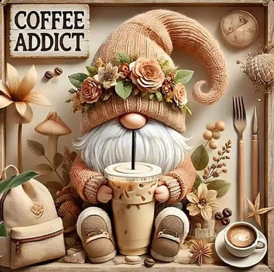 BYGFHLYW Diamond Art Painting Kits for Adults, Gnome Drinks Coffee 5D Diamond Painting Dots Art Kits for Adults Beginner, DIY Full Round Gem Crystal Art Paint by Diamond, Home Wall Decor 14x 14 in