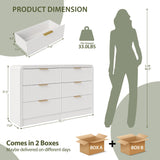 Decofy Fluted 6 Drawers Dresser for Bedroom, 55 Inch Wood Dressers with Gold Handles, Modern Dressers with Wave Texture, Large Storage Chest of Drawers, Bedroom Dresser Organizer (Pure White) Decofy