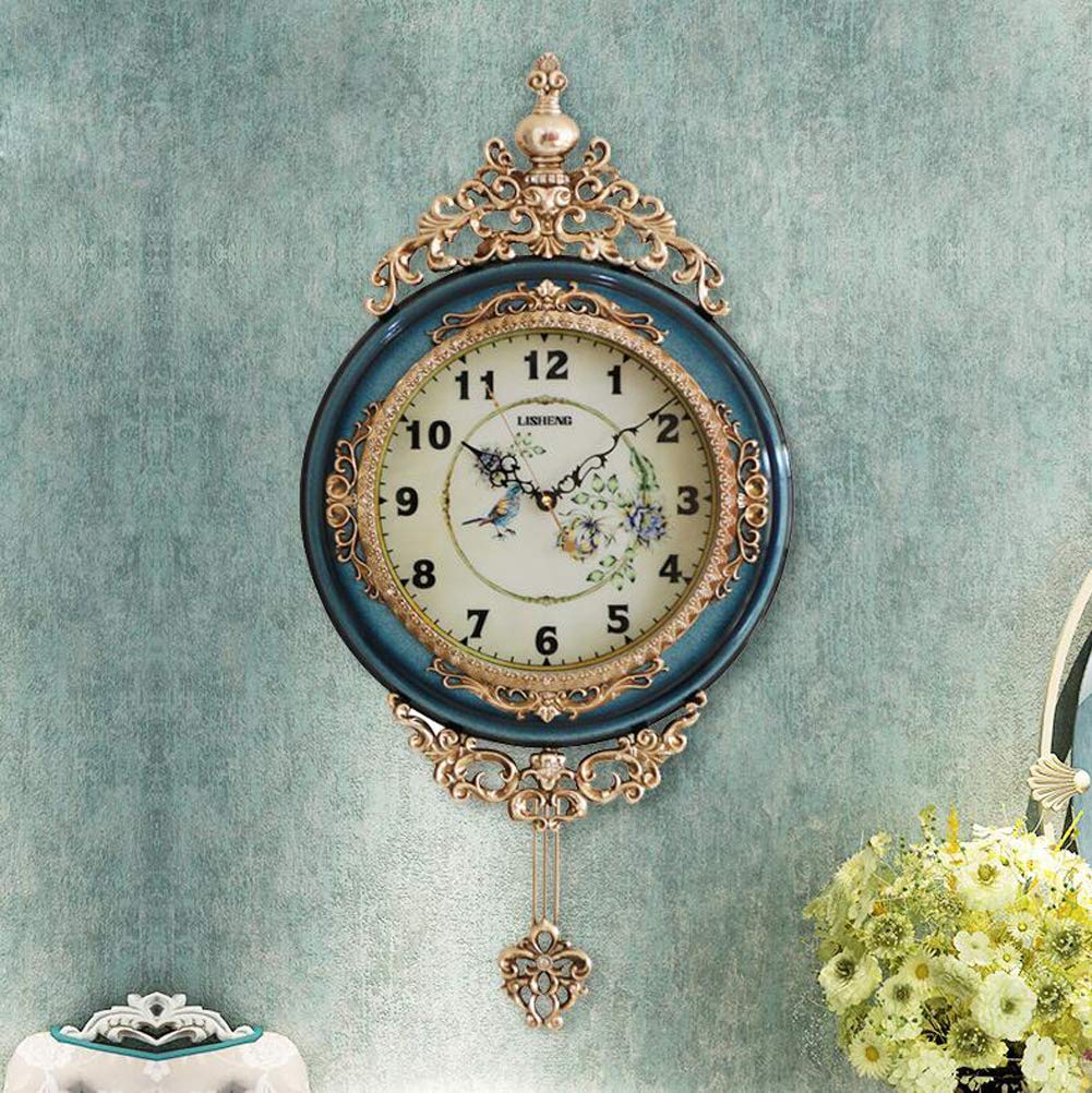 SHISEDECO Elegant, Traditional, Decorative, Hand Painted Modern Grandfather Wall Clock Fancy Ethnic Luxury Handmade Decoration, Swinging Pendulum for New Room or Office. Large. 29.5 Inch. (Blue) SHISEDECO