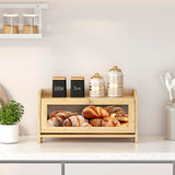 JANSNIMEN Bread Box for Kitchen Countertop, Large Bread Container Storage, Wooden Farmhouse Bread Box with Window Bread Holder (Natural Bamboo) JANSNIMEN