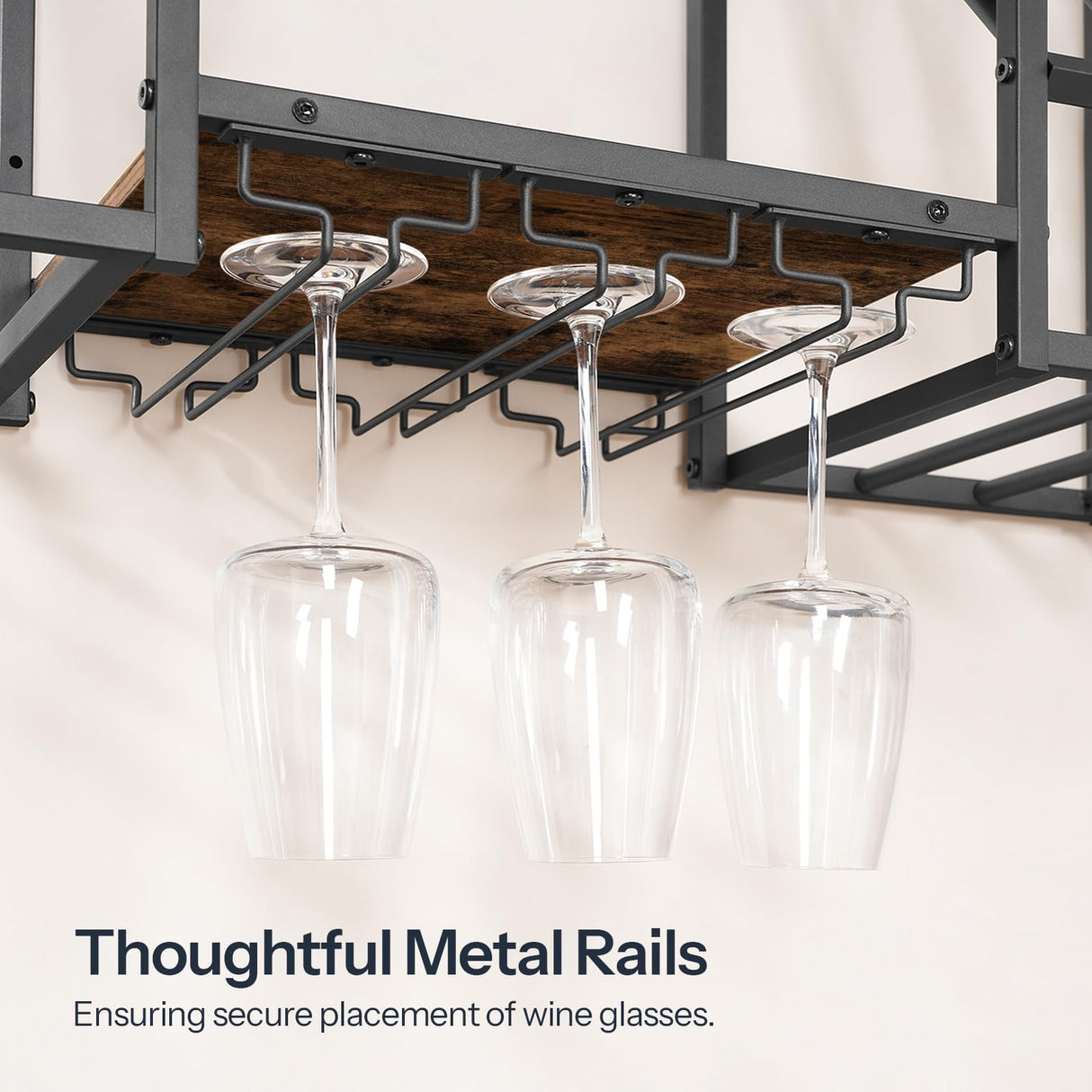 HOOBRO Wall Mounted Wine Rack, 3-Tier Wall Wine Rack, Floating Shelf with Wine Glass and Bottle Holders, Display Storage Shelf, for Dining Room, Kitchen, Living Room, Rustic Brown and Black BF23BJ01 HOOBRO