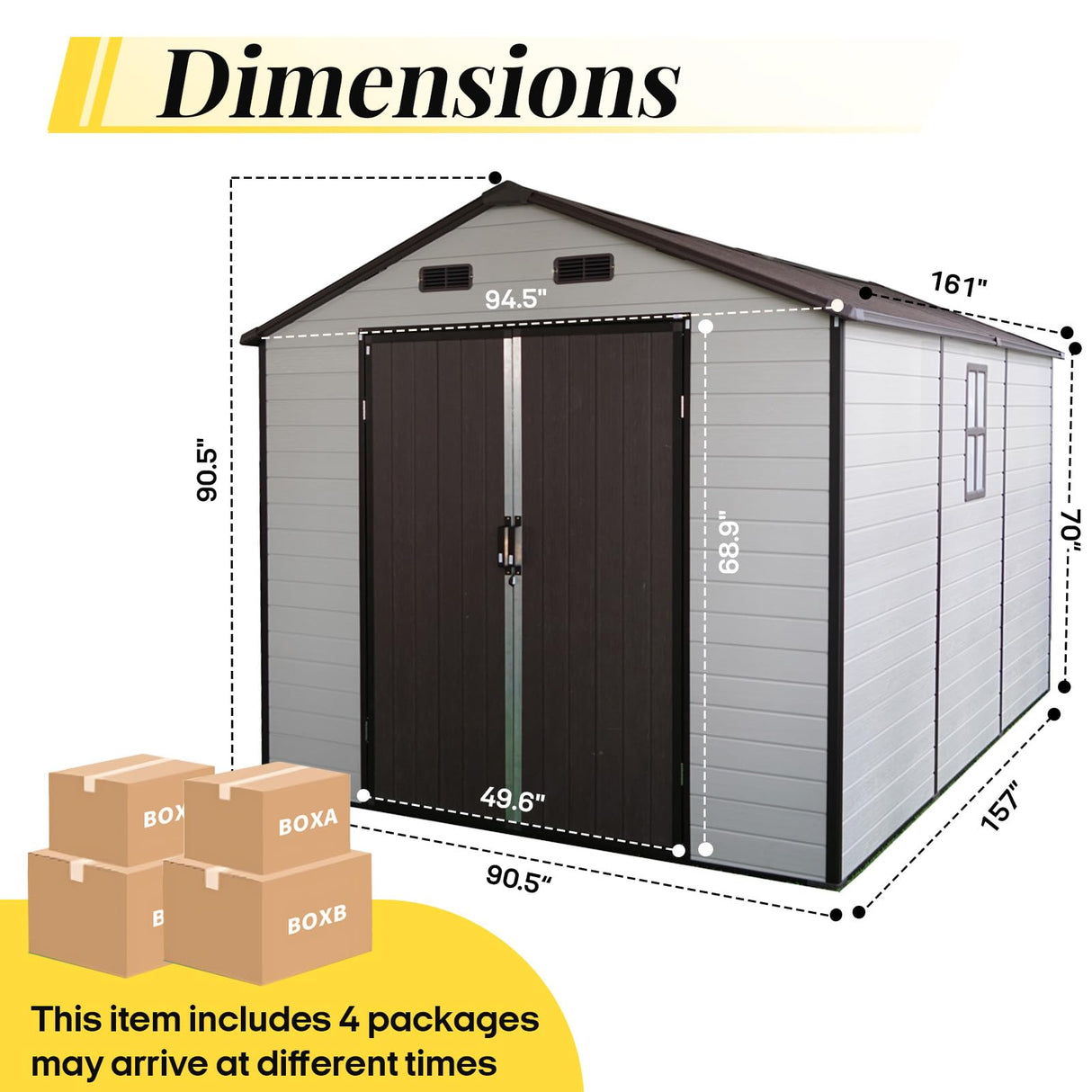 FammyLoft 8x14 FT Resin Storage Sheds Outdoor with Floor Included, Plastic Sheds & Outdoor Storage Clearance with 2 Windows and Lockable Door, Backyard Storage Sheds for Garden Tools, Brown+White FammyLoft