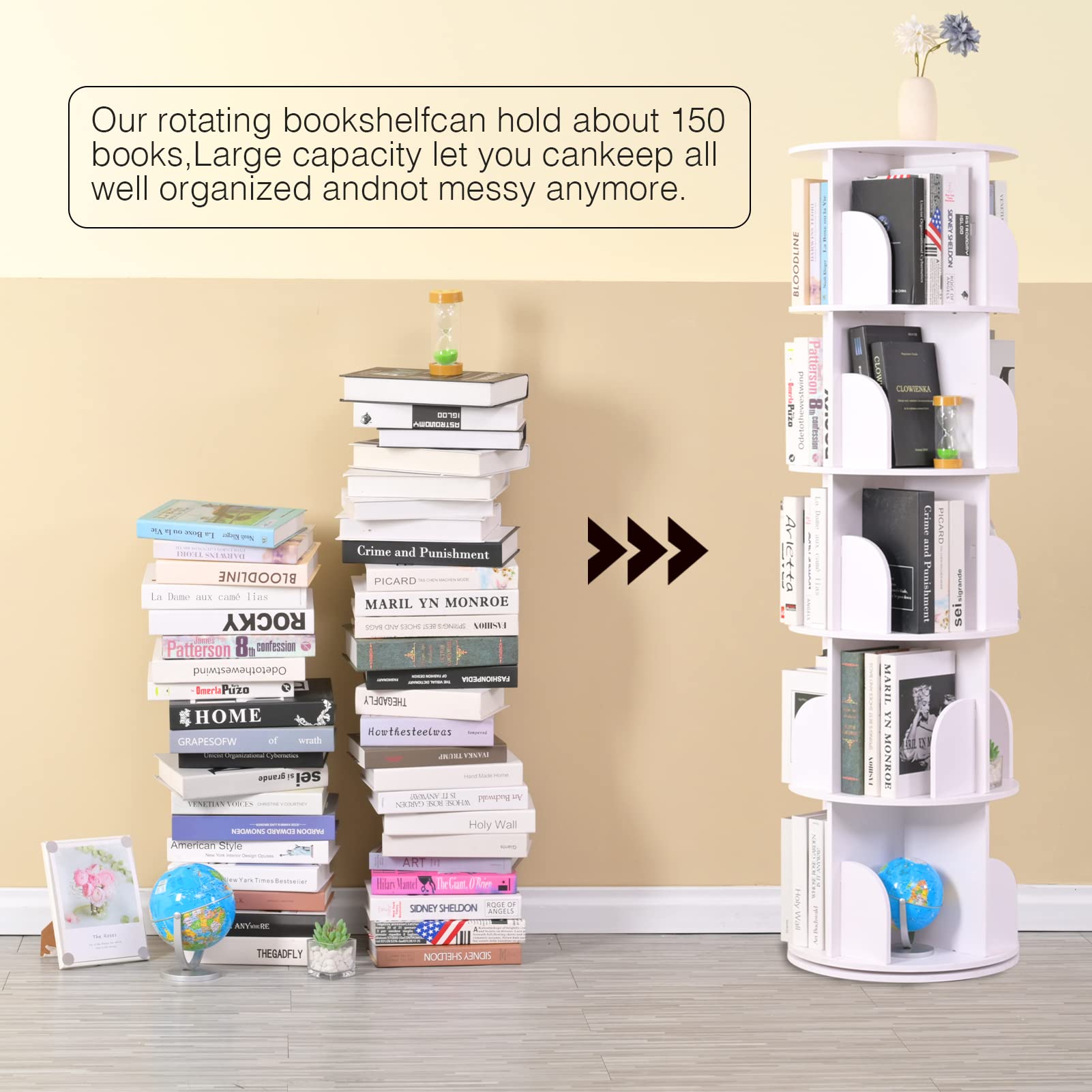 LEATOVOP 360° Rotating 5-Tier Bookshelf - Multi-Functional Storage Rack for Home & Kids - WoodArtSupply