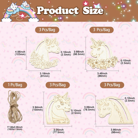 UR URLIFEHALL 24 Pcs Unfinished Wood Unicorn Cutouts Wood Frame Embellishments for Tag Decoupage DIY Scrapbooking Card Making Painting Crafts UR URLIFEHALL