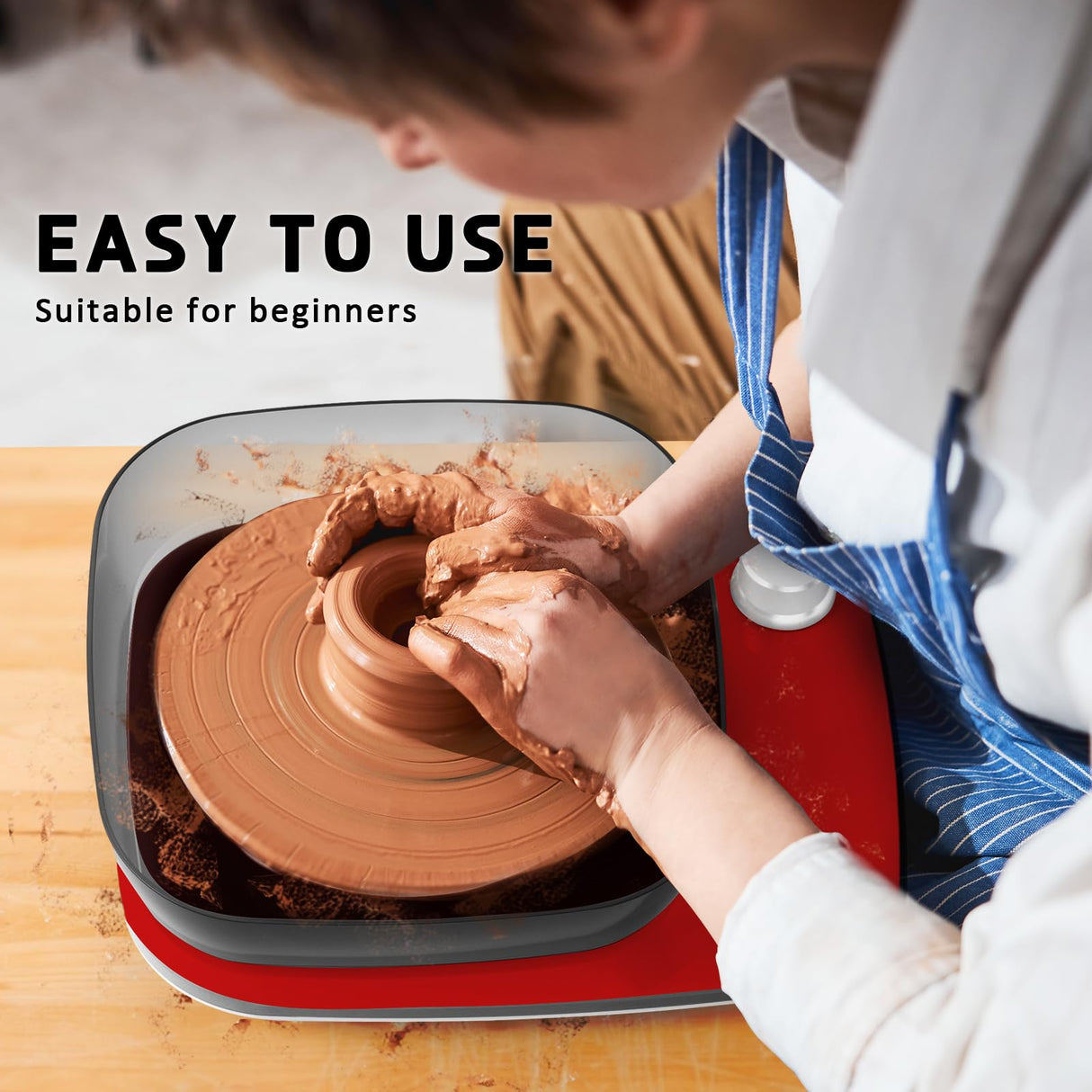 Patented Mini Pottery Wheel for Beginners | 6in Turntable, 0-440 RPM Speed Adjustable with Rechargeable Battery, 1.8 Lb Air Dry Clay, Pottery Tools and Art Supplies, Craft Kits for Teenager and Adult Goody King