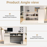 Nuipesn Modern L Shape Reception Desk with Counter – Front Desk Receptionist Counter with Storage Shelves, Drawer & LED Light for Office, Salon, Store (White+Natural, 59" L * 20" W * 40" H/Left) Nuipesn